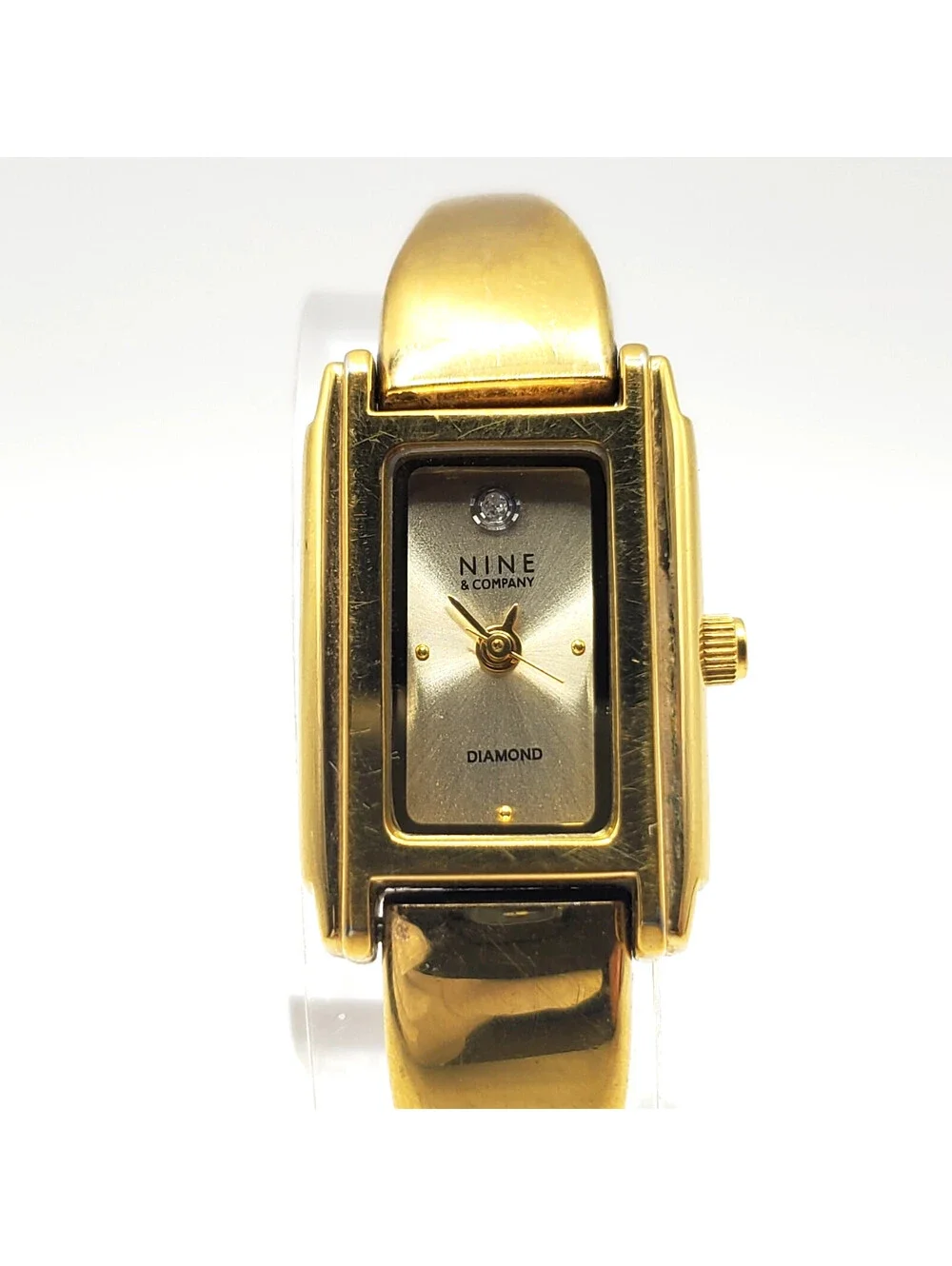 Nine & Company Quartz Womens Watch 16mm Rectangle Gold Tone New Battery